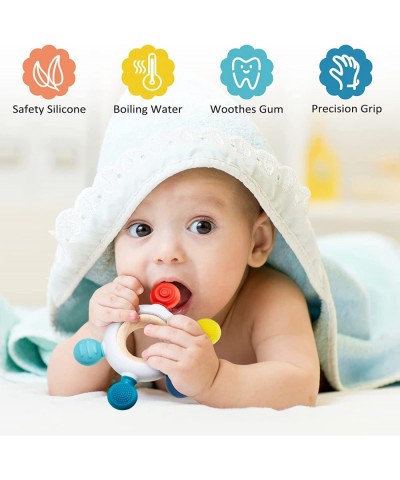 4 Pcs Montessori Toys for Babies Wooden Baby Toy Montessori Toys for Babies 18+ Months Wooden Rattle Baby Teething Toys Silic...