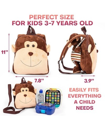 Cute Monkey Toy Toddler Backpack With Leash – Kids Stuffed Animal Toy Backpack For Boy Girl – Kids Backpacks For Boys And Gir...