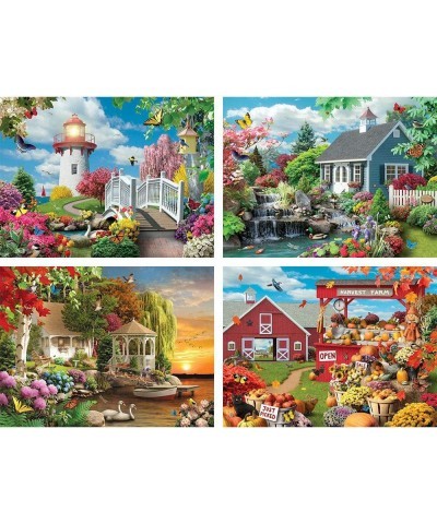 - 300 Piece Jigsaw Puzzle for Adults 16" x 20" - Scenic Beauty 4-in-1 Multi-Pack - 300 pc Nature Cabin Flower Animal Lake Lig...