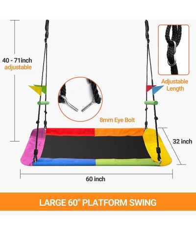 Large Platform Tree Swing 60" x 32" 800lb Weight Capacity Indoor Outdoor Play Swing Set for Kids Adults Adjustable Rope Mesh ...