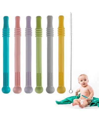 Store Hollow Teether Tube 6 Pack Chew Straw Toy for Infant Toddlers Silicone Tubes Teething Toys for Babies 3-12 Months BPA F...