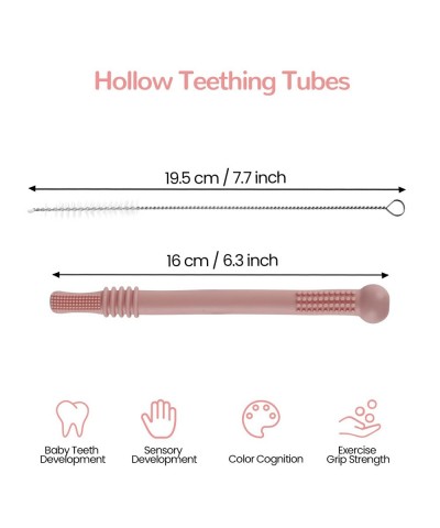 Store Hollow Teether Tube 6 Pack Chew Straw Toy for Infant Toddlers Silicone Tubes Teething Toys for Babies 3-12 Months BPA F...