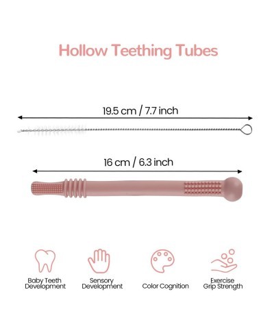 Store Hollow Teether Tube 6 Pack Chew Straw Toy for Infant Toddlers Silicone Tubes Teething Toys for Babies 3-12 Months BPA F...