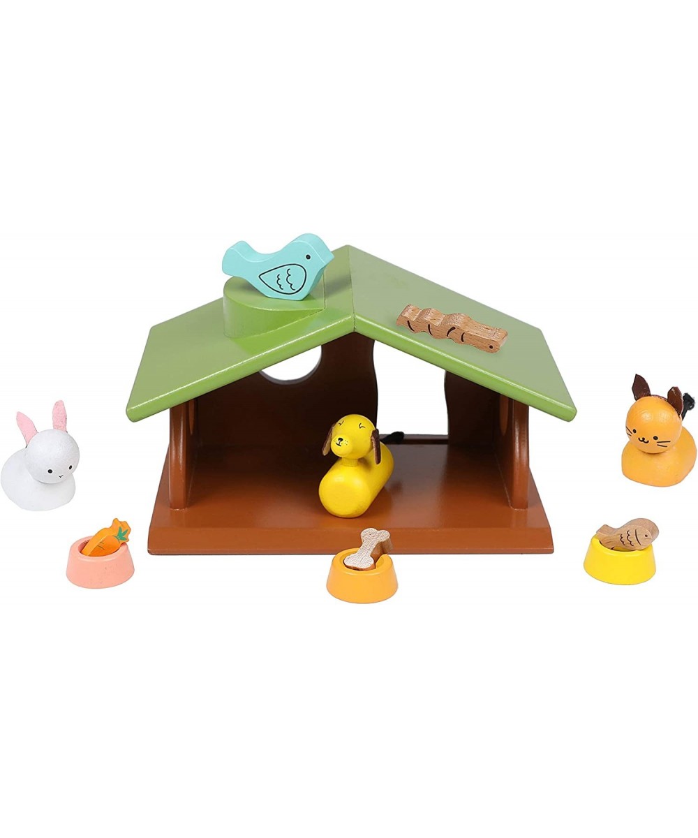 Wooden Family Pets Dollhouse Set Dog Cat Bunny Pet Set with Animal Pet Doll House - 12 Pieces $24.79 Play Figure Playsets