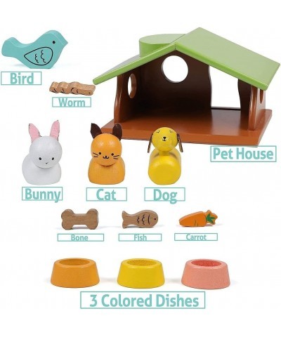 Wooden Family Pets Dollhouse Set Dog Cat Bunny Pet Set with Animal Pet Doll House - 12 Pieces $24.79 Play Figure Playsets