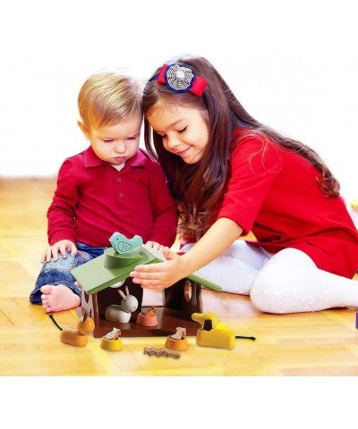 Wooden Family Pets Dollhouse Set Dog Cat Bunny Pet Set with Animal Pet Doll House - 12 Pieces $24.79 Play Figure Playsets