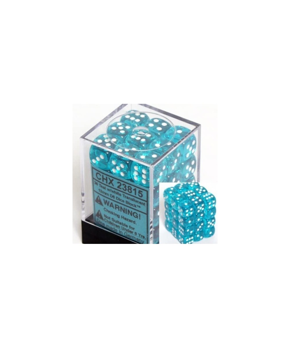 Dice D6 Sets: Teal with White Translucent - 12Mm Six Sided Die (36) Block of Dice $16.64 Game Accessories