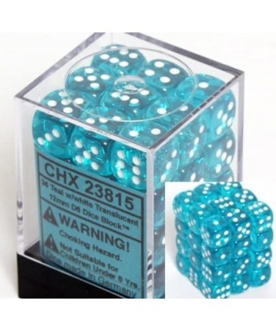 Dice D6 Sets: Teal with White Translucent - 12Mm Six Sided Die (36) Block of Dice $16.64 Game Accessories