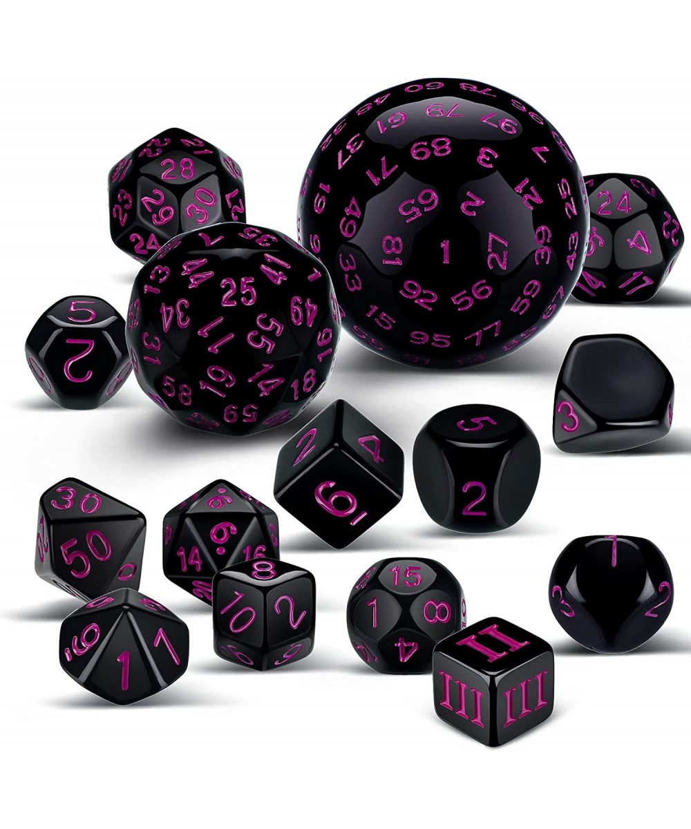 15 Pieces Complete Polyhedral Dice Set D3-D100 Spherical RPG Dice Set in Opaque Black 100 Sides Dice Set for Role Playing Tab...