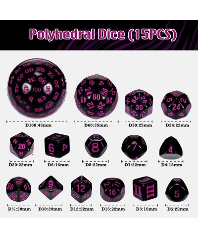 15 Pieces Complete Polyhedral Dice Set D3-D100 Spherical RPG Dice Set in Opaque Black 100 Sides Dice Set for Role Playing Tab...