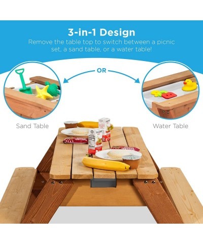 Kids 3-in-1 Sand & Water Activity Table Wood Outdoor Convertible Picnic Table w/ Umbrella 2 Play Boxes Removable Top - Navy $...