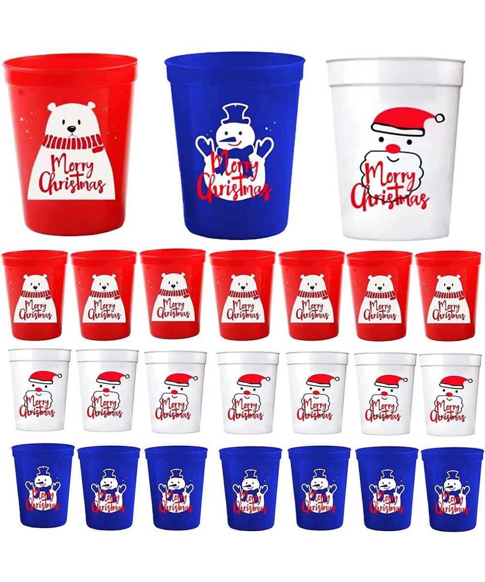 24 PCS Christmas Party Cups Plastic Christmas Cups for Kids Reusable Cups Santa Claus Snowman Design Red Blue White 16 Ounce ...