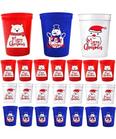 24 PCS Christmas Party Cups Plastic Christmas Cups for Kids Reusable Cups Santa Claus Snowman Design Red Blue White 16 Ounce ...