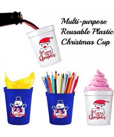 24 PCS Christmas Party Cups Plastic Christmas Cups for Kids Reusable Cups Santa Claus Snowman Design Red Blue White 16 Ounce ...