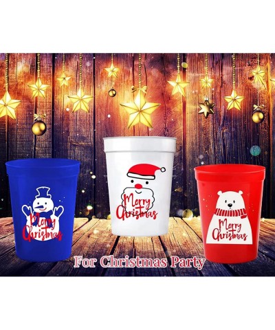 24 PCS Christmas Party Cups Plastic Christmas Cups for Kids Reusable Cups Santa Claus Snowman Design Red Blue White 16 Ounce ...