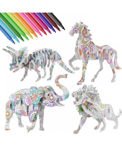 3D Coloring Puzzle Set 4 Animals Painting Puzzles with 12 Pen Markers Creativity DIY Gift for Boys Girls Age 6 Months+ $33.80...