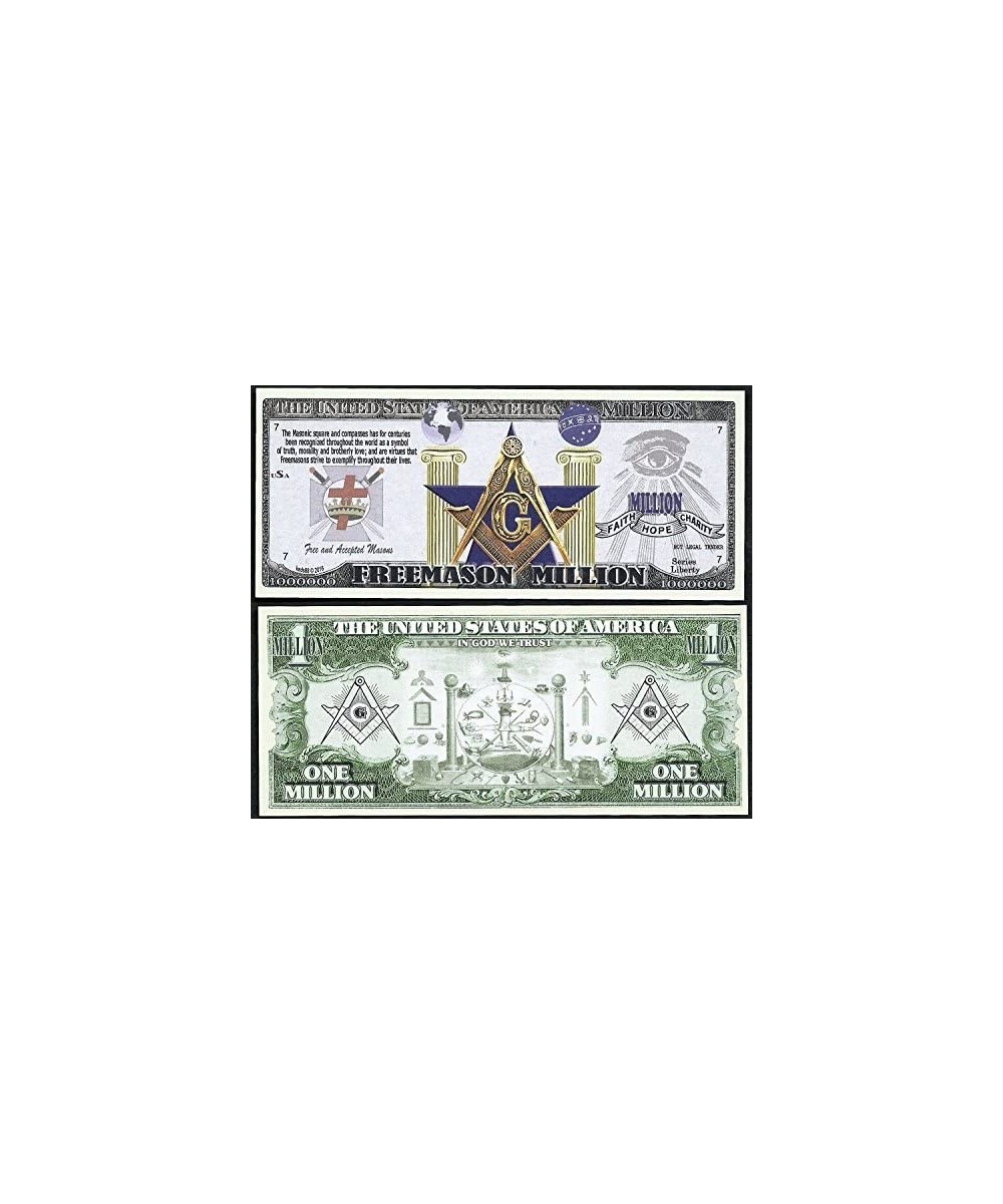 FreeMason Symbols Million Dollar Bill Masonic Square & Compass - Lot of 2 BILLS $22.07 Money & Banking Play Toys