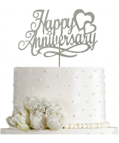 Happy Anniversary Cake Topper Wedding Anniversary Company Anniversary Birthday Party Decoration Double Sided Silver Glitter $...