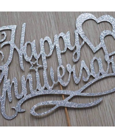 Happy Anniversary Cake Topper Wedding Anniversary Company Anniversary Birthday Party Decoration Double Sided Silver Glitter $...