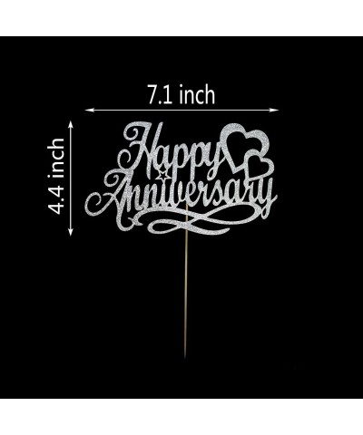 Happy Anniversary Cake Topper Wedding Anniversary Company Anniversary Birthday Party Decoration Double Sided Silver Glitter $...