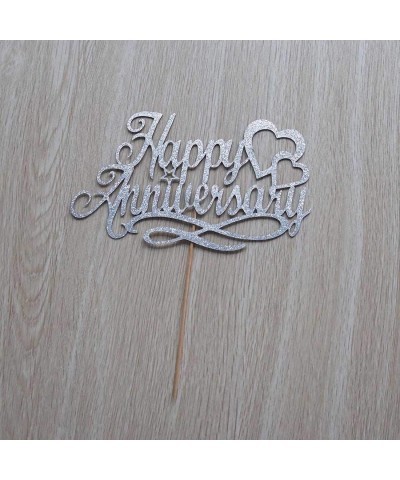 Happy Anniversary Cake Topper Wedding Anniversary Company Anniversary Birthday Party Decoration Double Sided Silver Glitter $...