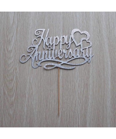 Happy Anniversary Cake Topper Wedding Anniversary Company Anniversary Birthday Party Decoration Double Sided Silver Glitter $...