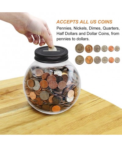 Clear Glass Piggy Bank with Black Slotted Lid Well Sized Coin Bank Two Placement Methods Money Tip Coin Jar for Adults Teens ...