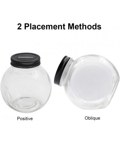 Clear Glass Piggy Bank with Black Slotted Lid Well Sized Coin Bank Two Placement Methods Money Tip Coin Jar for Adults Teens ...