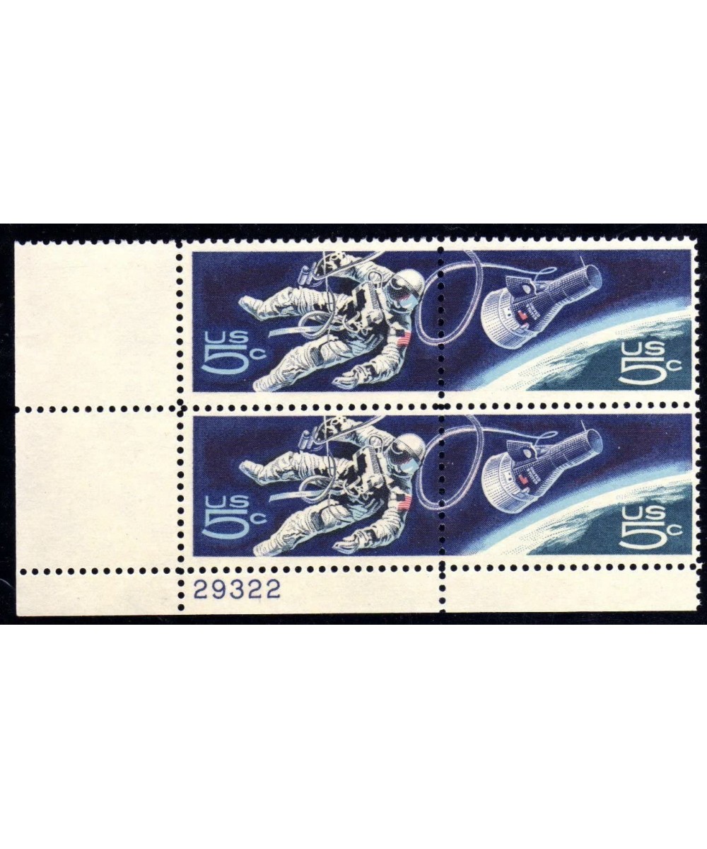 1967 5 Cent Accomplishments in Space Postage Stamp Plate Block of 4 Scott 1331-32 $15.53 Collectible Postage Stamps