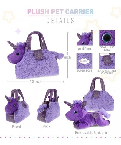 Purple Unicorn Plush Purse Pet Carrier - Cute Unicorn Stuffed Animal Purse Bag for Girls Removable Purple Unicorn Stuffed Ani...