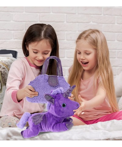 Purple Unicorn Plush Purse Pet Carrier - Cute Unicorn Stuffed Animal Purse Bag for Girls Removable Purple Unicorn Stuffed Ani...