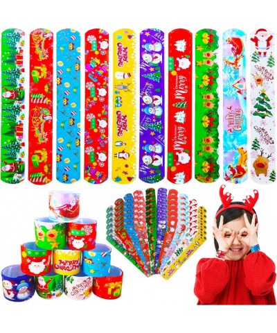 60 Pcs Christmas Slap Bracelets Xmas Snap Bracelet Snata Claus Reindeer Wristbands Assorted Christmas Pattern Bracelet for Pa...