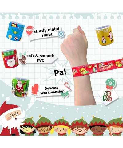 60 Pcs Christmas Slap Bracelets Xmas Snap Bracelet Snata Claus Reindeer Wristbands Assorted Christmas Pattern Bracelet for Pa...