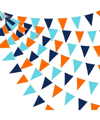 10M/32Ft Navy Blue Orange Pennant Banner Fabric Triangle Flag Cotton Bunting Garland for Outer Space Galaxy Birthday Annivers...