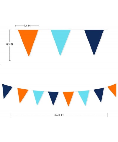 10M/32Ft Navy Blue Orange Pennant Banner Fabric Triangle Flag Cotton Bunting Garland for Outer Space Galaxy Birthday Annivers...