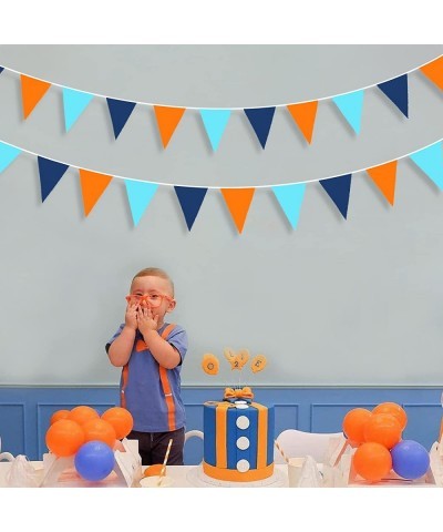 10M/32Ft Navy Blue Orange Pennant Banner Fabric Triangle Flag Cotton Bunting Garland for Outer Space Galaxy Birthday Annivers...