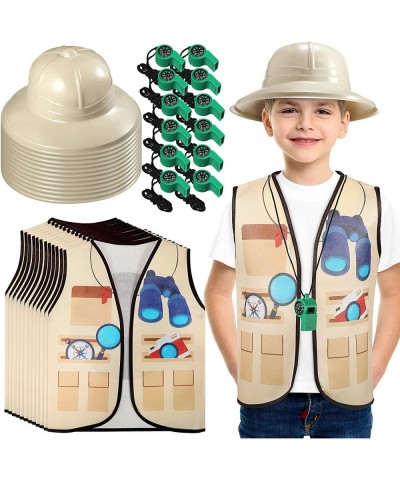 12 Pieces Safari Party Hats and 12 Vests for Kids Dress Up Jungle Party Supplies Outdoor Safari Costume Safari Theme Party Fa...