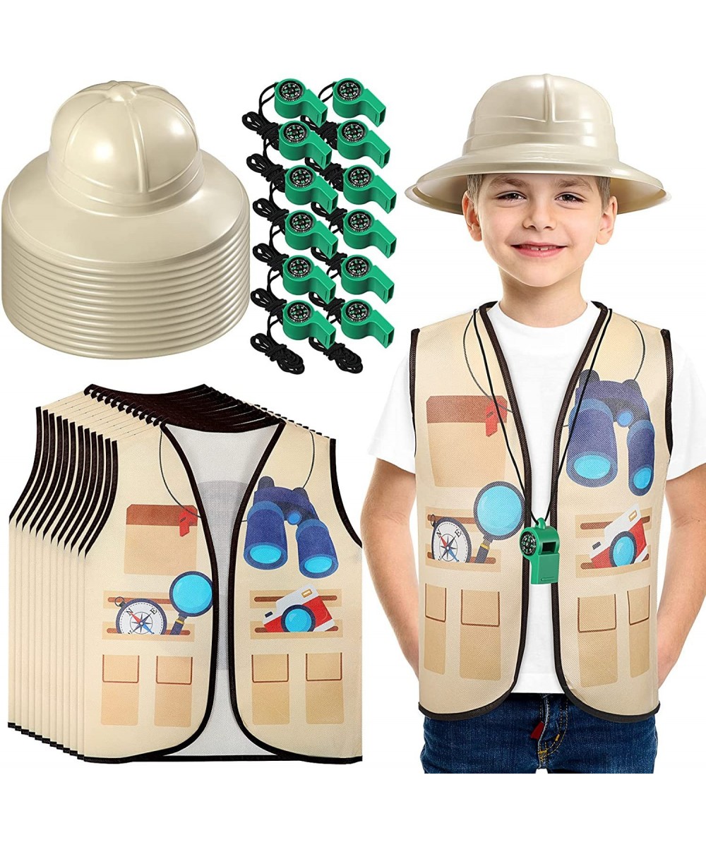 12 Pieces Safari Party Hats and 12 Vests for Kids Dress Up Jungle Party Supplies Outdoor Safari Costume Safari Theme Party Fa...