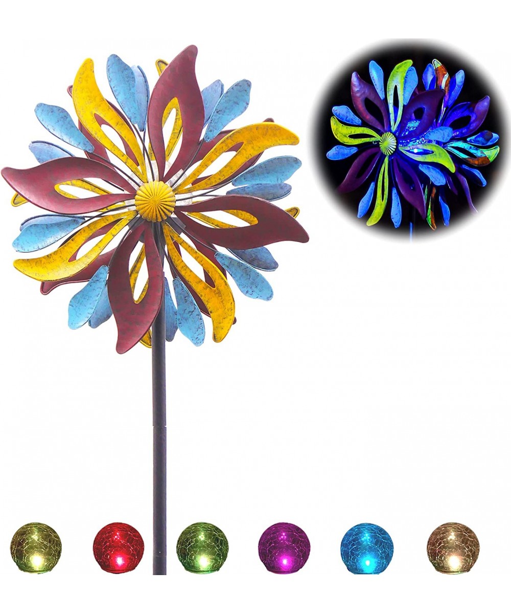 Solar Wind Spinner Venetian 75in Multi-Color Seasonal LED Lighting Solar Powered Glass Ball with Kinetic Wind Spinner Dual Di...