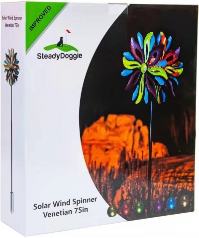 Solar Wind Spinner Venetian 75in Multi-Color Seasonal LED Lighting Solar Powered Glass Ball with Kinetic Wind Spinner Dual Di...