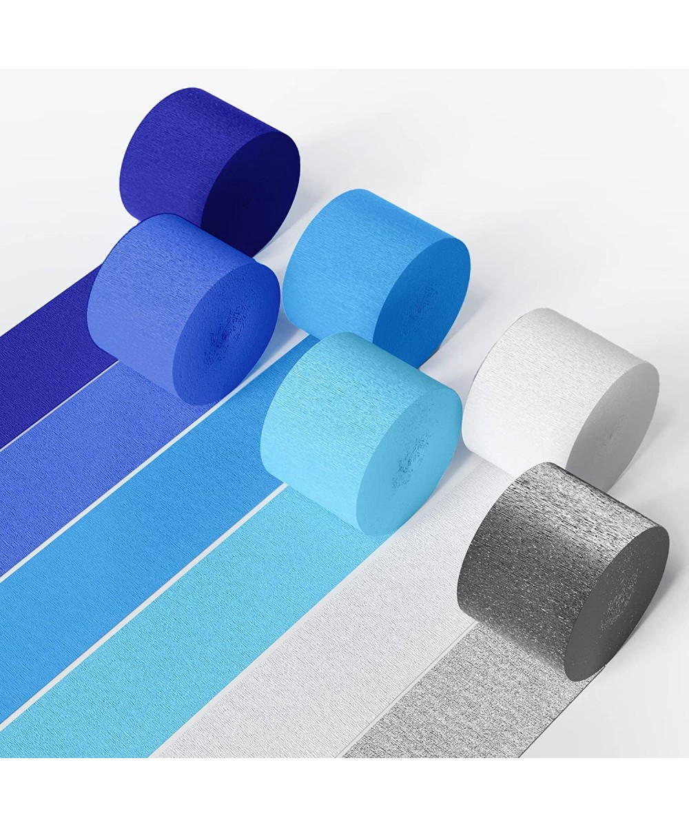 Blue Skies Crepe Paper Streamers 6 Crepe Paper Rolls 492ft (1.8 Inch x 82 Ft/Roll) - Pack of 4 Shades of Blue 1 Silver 1 Whit...