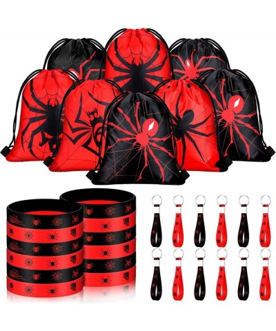 32 Pieces Spider Web Birthday Party Decoration Set Spider Web Drawstring Bags Funny Travel Sack Backpack Rubber Bracelets Wri...