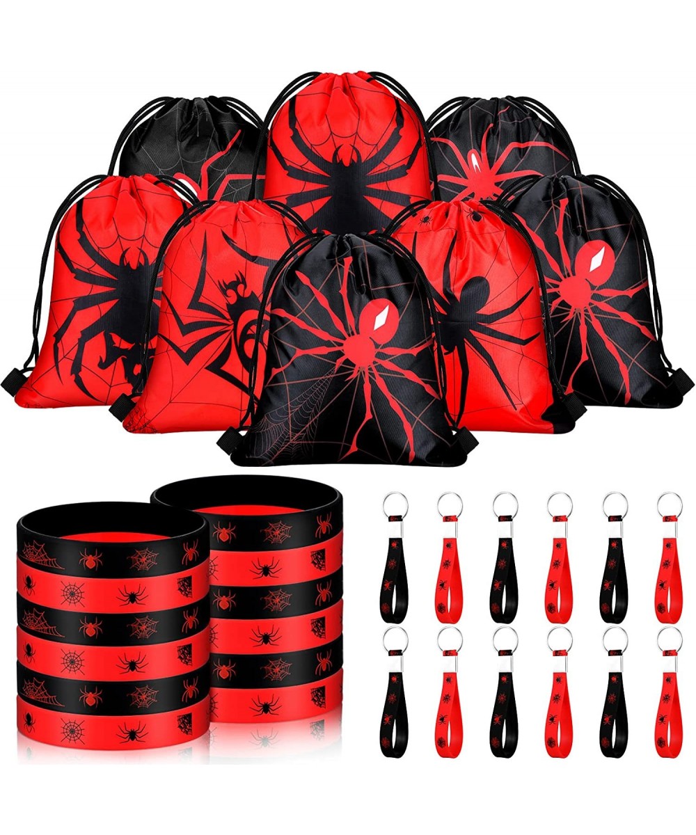 32 Pieces Spider Web Birthday Party Decoration Set Spider Web Drawstring Bags Funny Travel Sack Backpack Rubber Bracelets Wri...