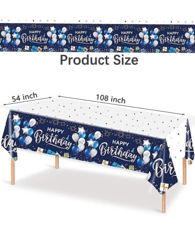 Happy Birthday Tablecloths 2 Pack Navy Blue and Silver Waterproof Stainproof Plastic Disposable Rectangle Birthday Table Cove...