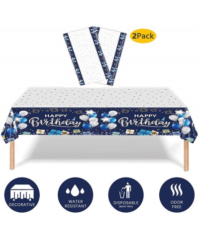 Happy Birthday Tablecloths 2 Pack Navy Blue and Silver Waterproof Stainproof Plastic Disposable Rectangle Birthday Table Cove...