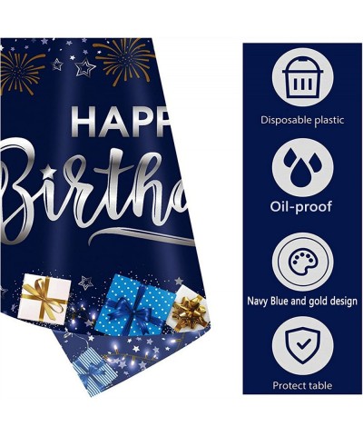 Happy Birthday Tablecloths 2 Pack Navy Blue and Silver Waterproof Stainproof Plastic Disposable Rectangle Birthday Table Cove...