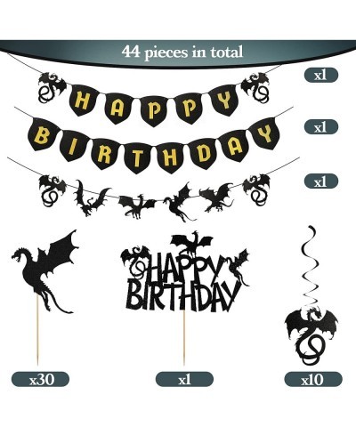 44 Pieces Dragon Party Supplies Dragon Theme Cake Decoration Happy Birthday Hanging Banner Swirls Cupcake Toppers Set for Dra...